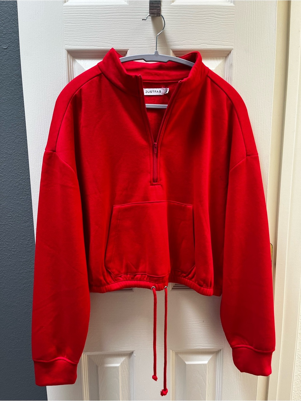 NWT! 🆕 JustFab Red Half-Zip Drawstring Pullover Sweater